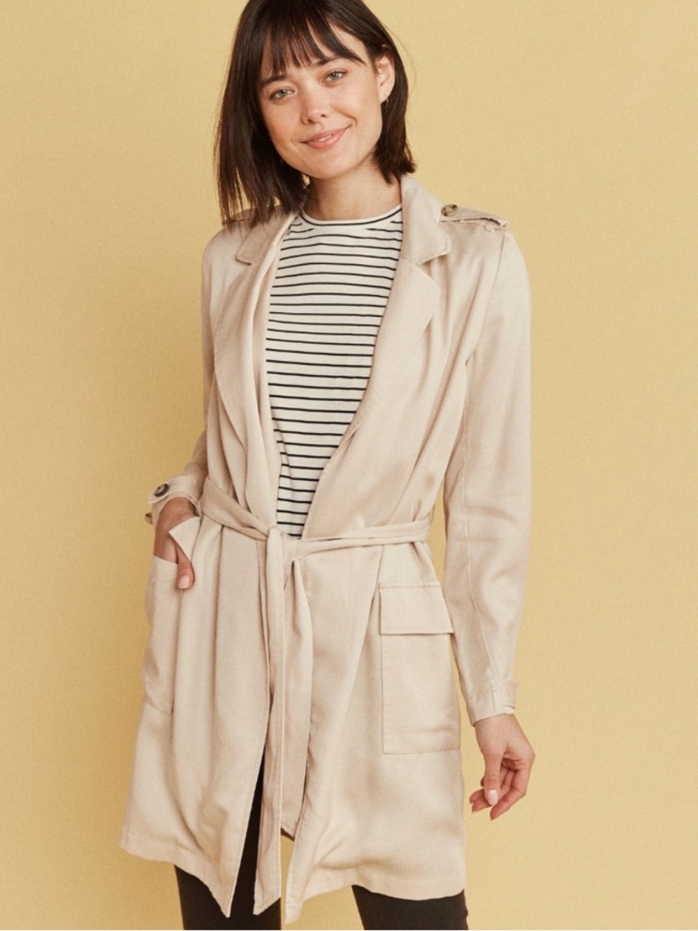 Marine Layer Nicole Tie-Waist Trench Coat in Cream Tan Women’s Small